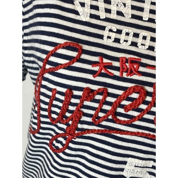 Superdry Blue and White Striped Crew Neck Rope Lettering Short Sleeve Tee Size 8 - Picture 8 of 12